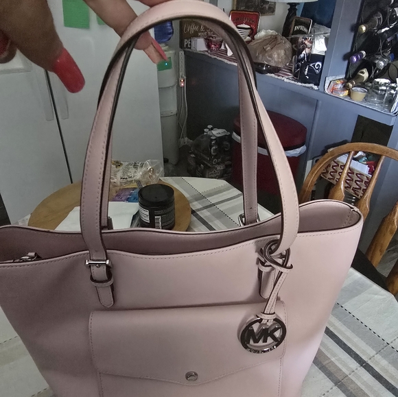 Michael Kors Pink Structured Tote with Silver Hardware